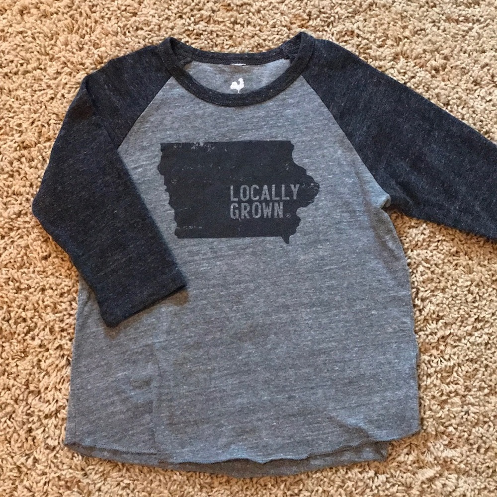 Iowa locally grown 3/4 sleeve youth baseball tee